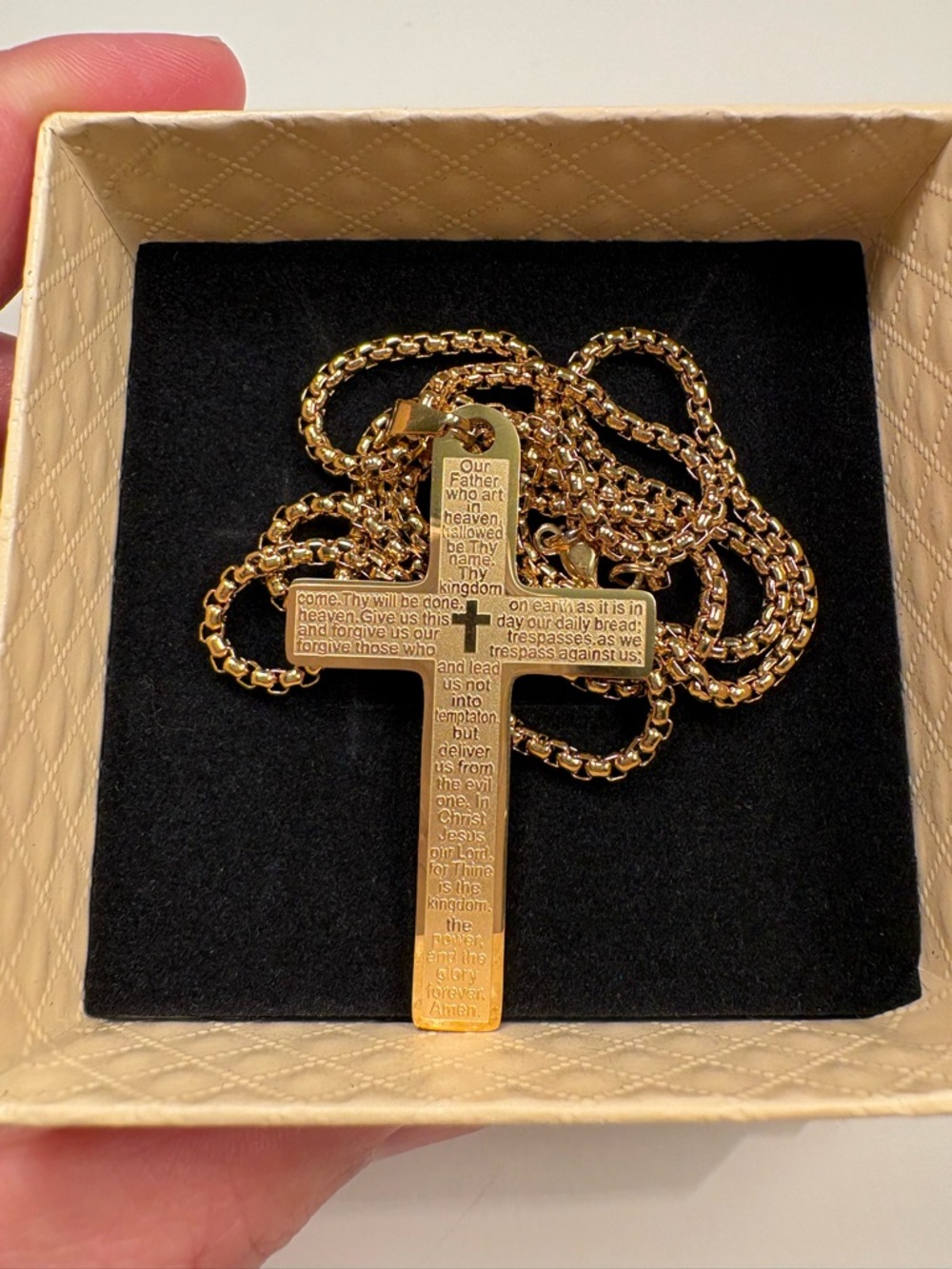 Gold Cross Necklace with Lord’s Prayer | Men’s Christian Jewelry